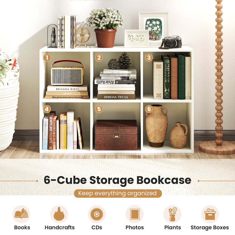 Latitude Run® 6-Cube Bookcase Modern 3-Tier Storage Organizer